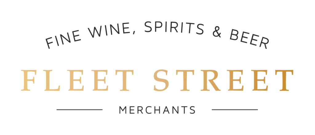 Fleet Street Merchants logo with arched 'FINE WINE, SPIRITS & BEER' and large gold 'FLEET STREET' text, 'MERCHANTS' beneath with side lines