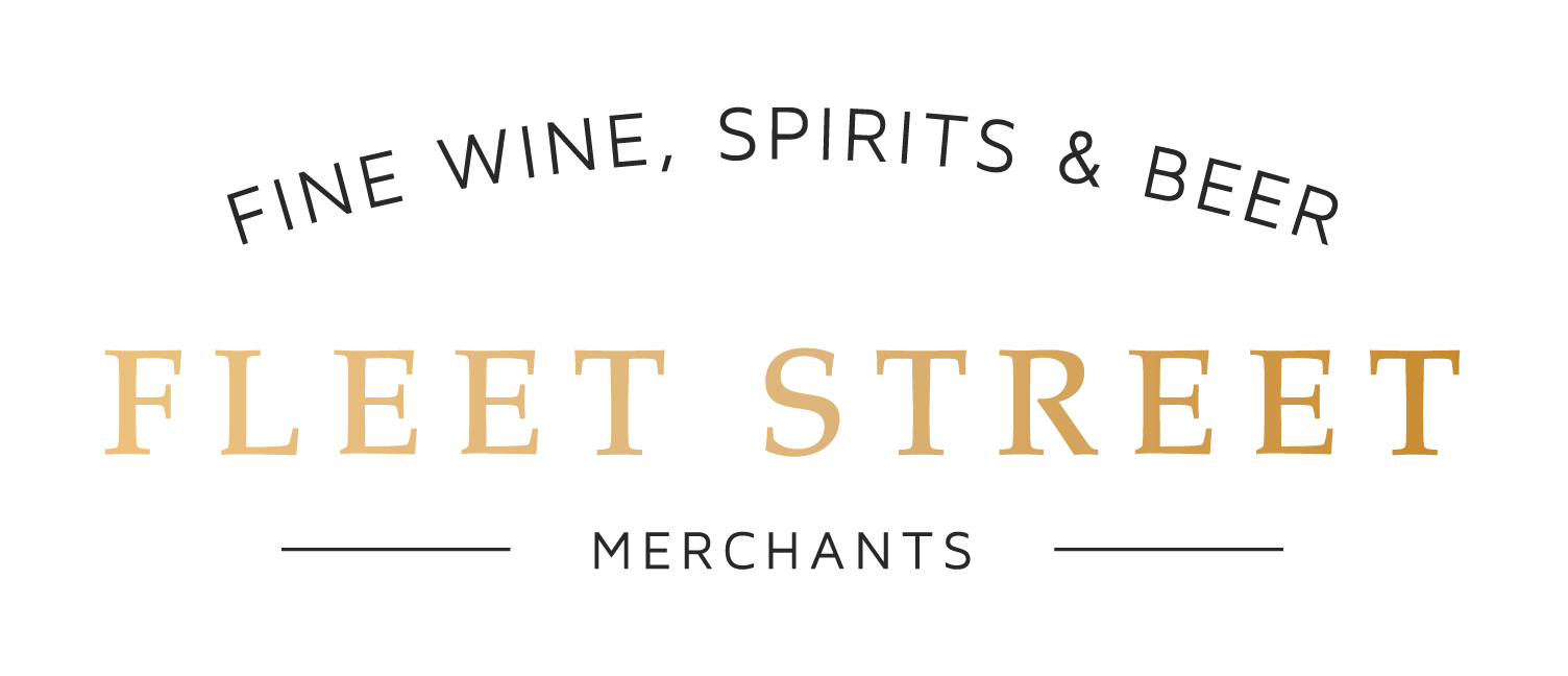 Fleet Street Merchants logo with arched 'FINE WINE, SPIRITS & BEER' and large gold 'FLEET STREET' text, 'MERCHANTS' beneath with side lines